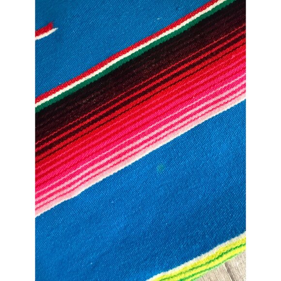 VTG Rainbow Saltillo Serape Hand Woven Wool Mexican Blanket Fringe wheelchair - Picture 9 of 10
